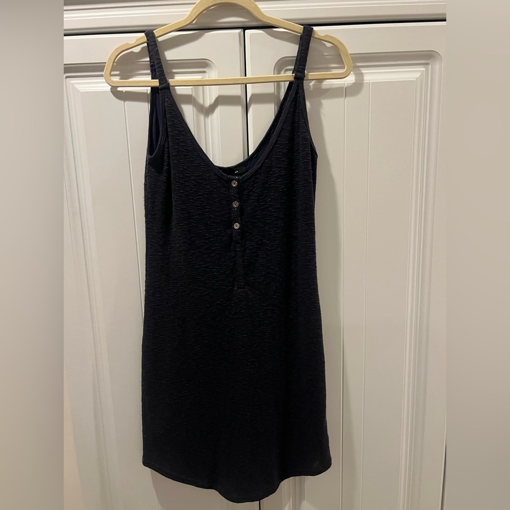 Navy Sleeveless Dress with Button Detail